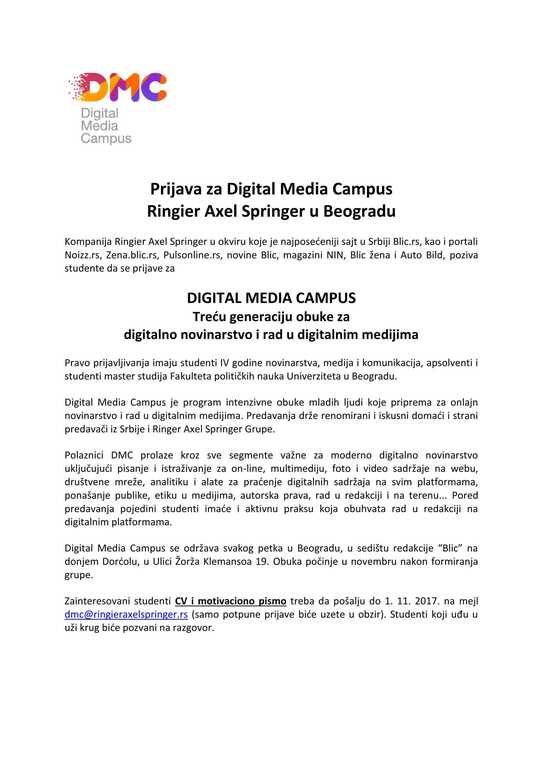 KONKURS ZA TREĆU GENERACIJU POLAZNIKA DIGITAL MEDIA KAMPUSA