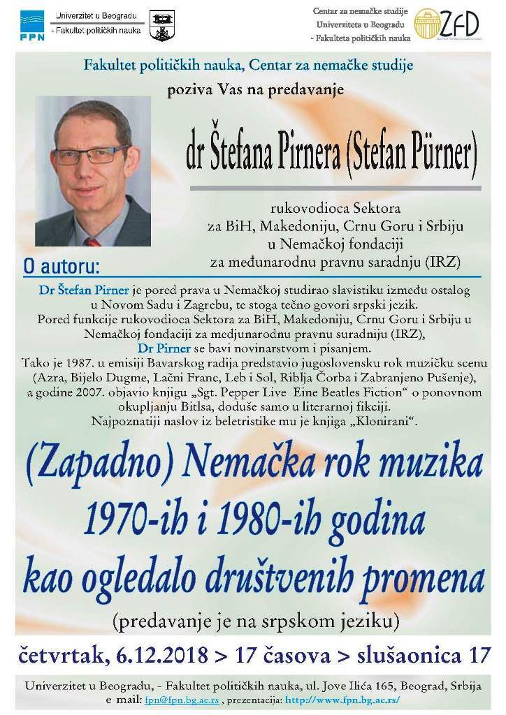 Предавање - (Западно) Немачка рок музика 1970-их и 1980-их година као огледало друштвених промена