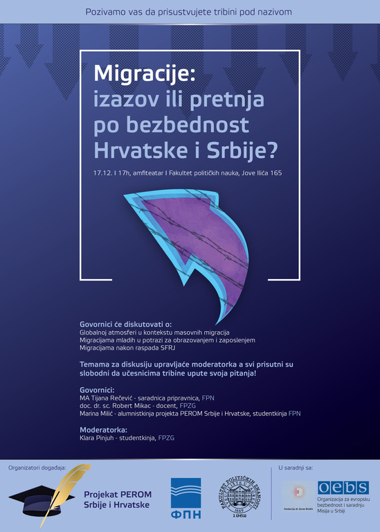 Poziv na tribinu „Migracije: izazov ili pretnja po bezbednost Hrvatske i Srbije?"
