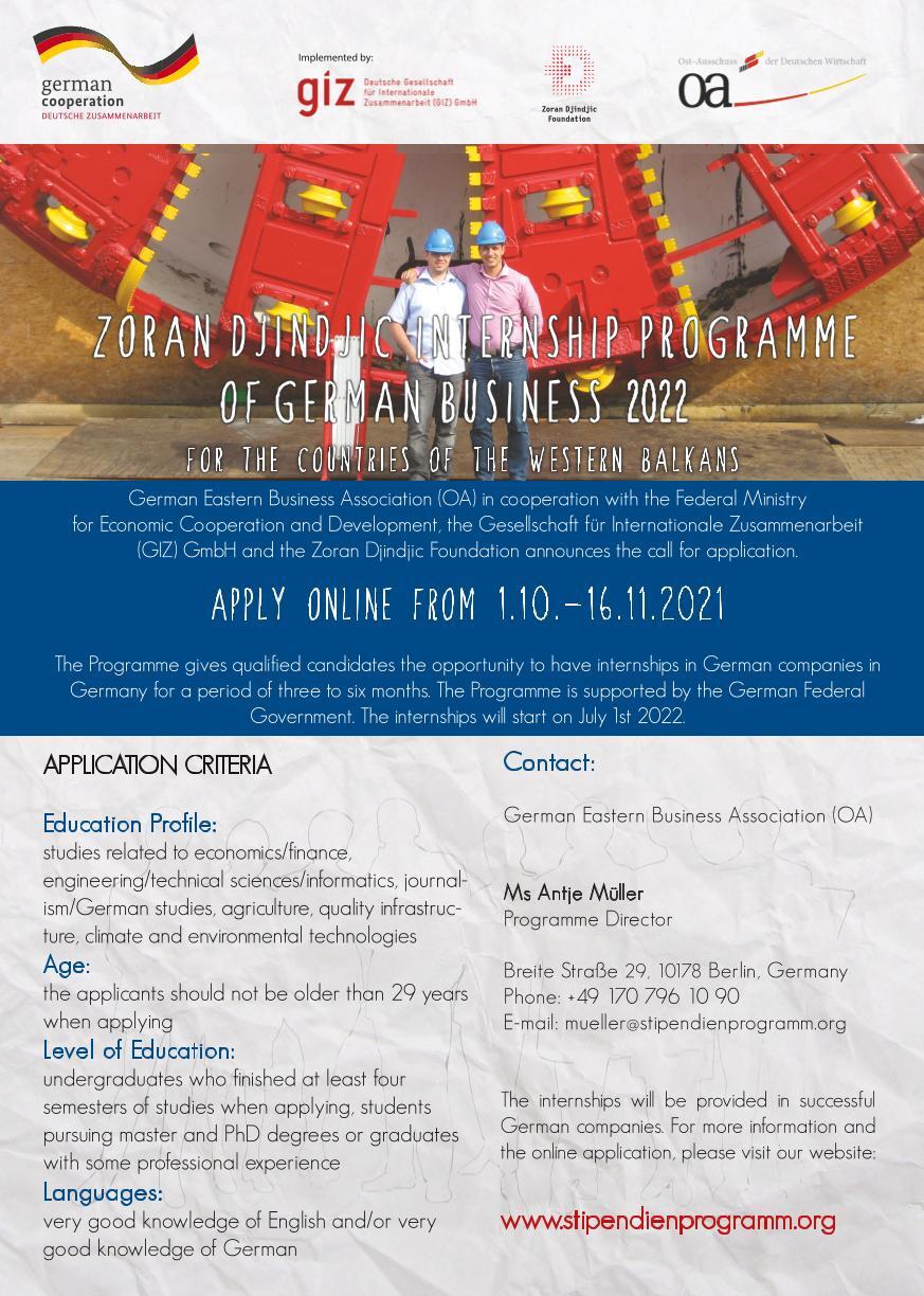 Internship Programme of German Business for the Countries of the Western Balkans