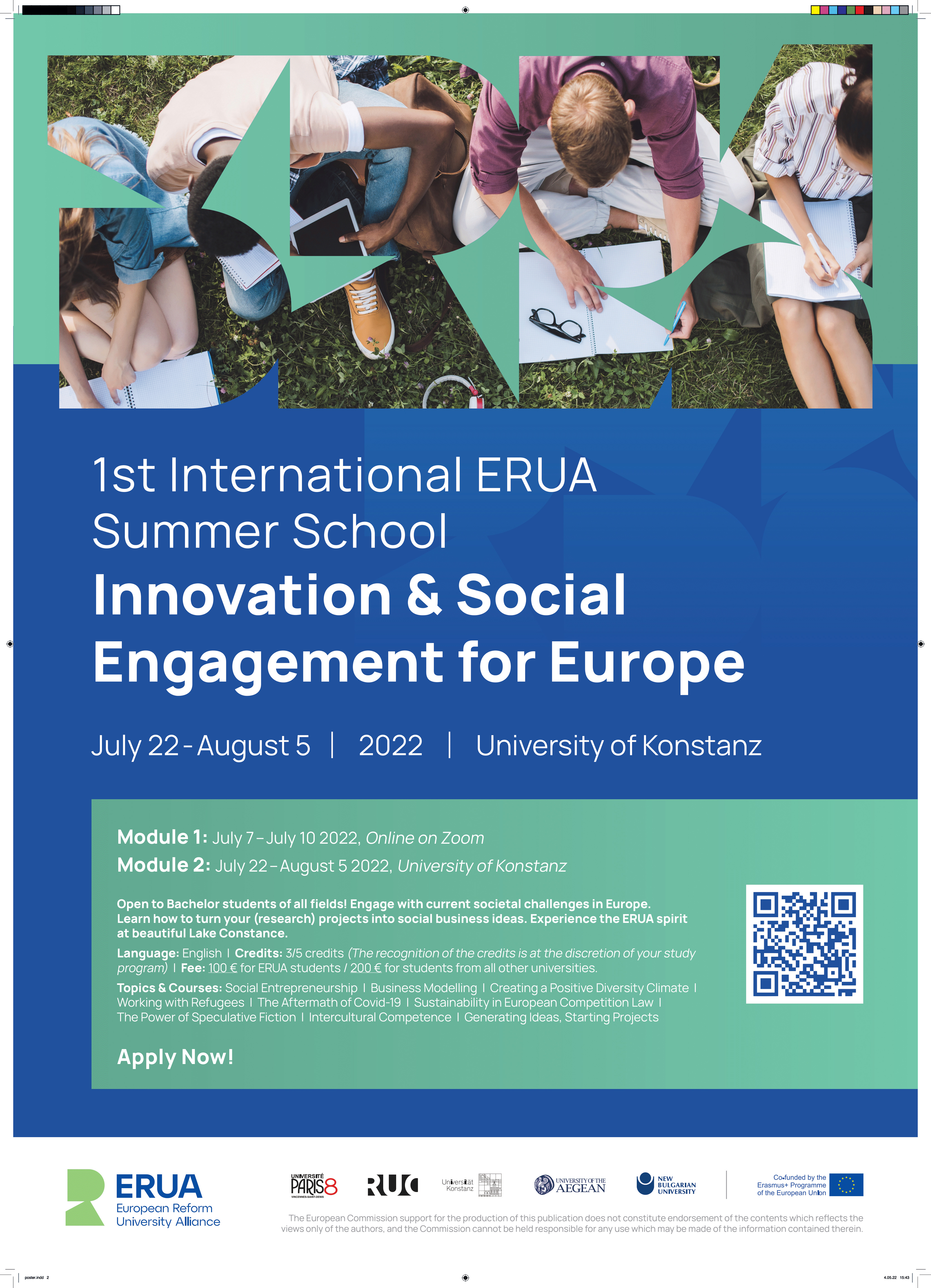 ERUA Summer School 2022: Innovation and Social Engagement for Europe
