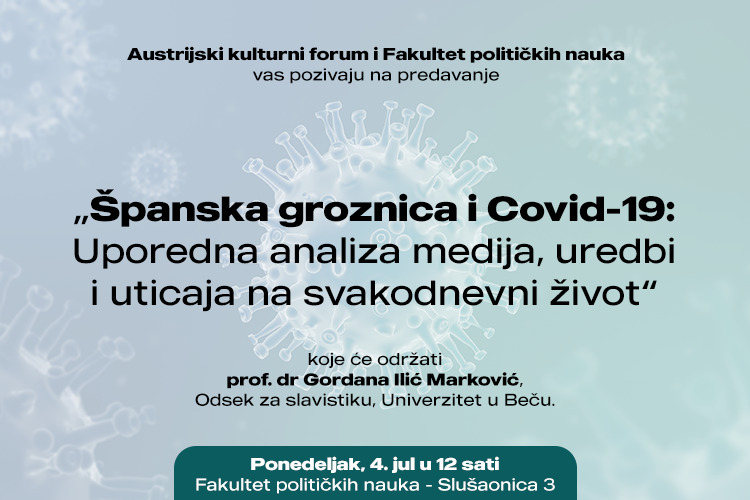 Позив на предавање „Шпанска грозница и Covid-19: упоредна анализа медија, уредби и утицаја на свакодневни живот“