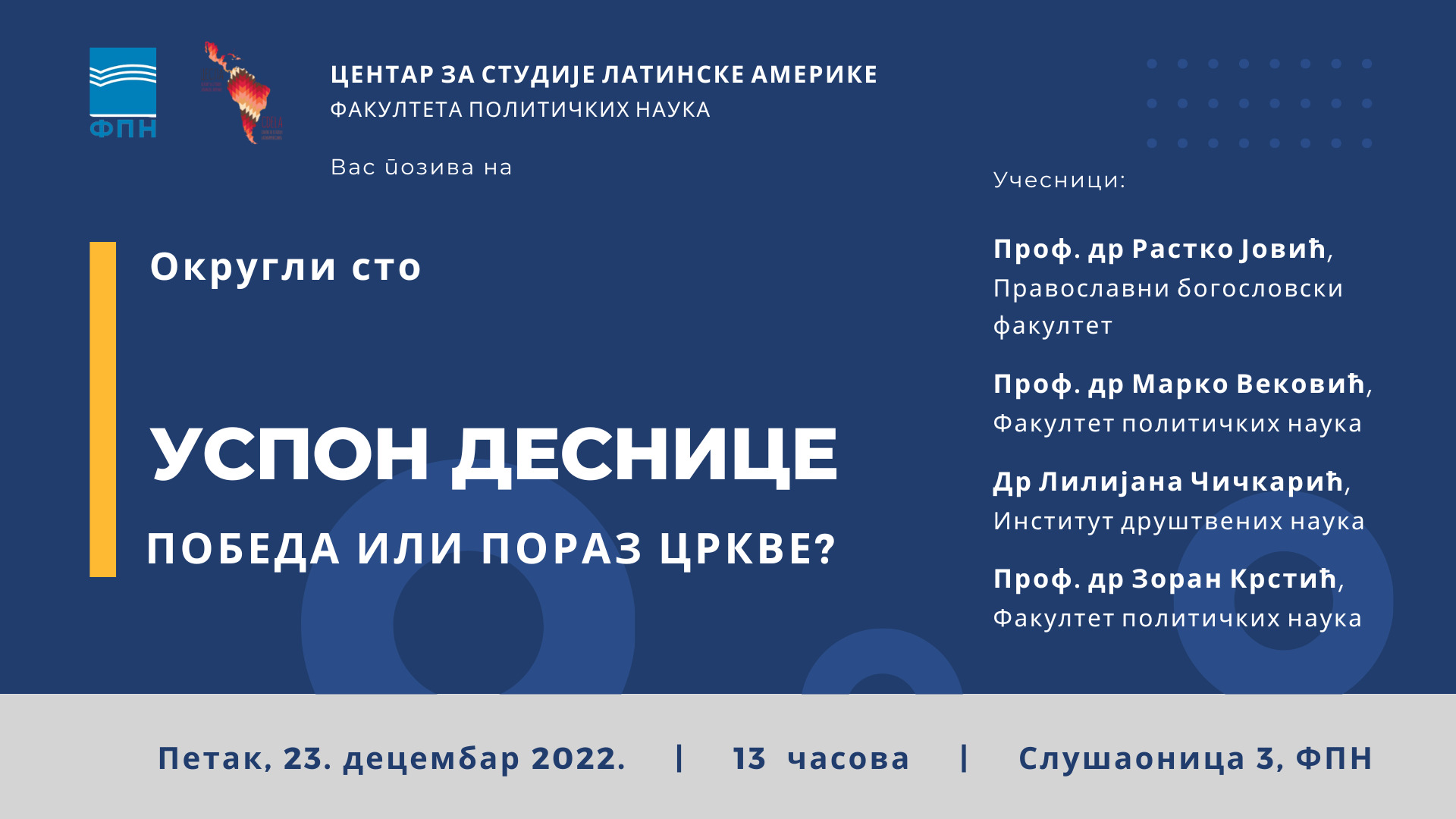 Позив на округли сто „Успон деснице: победа или пораз цркве?“