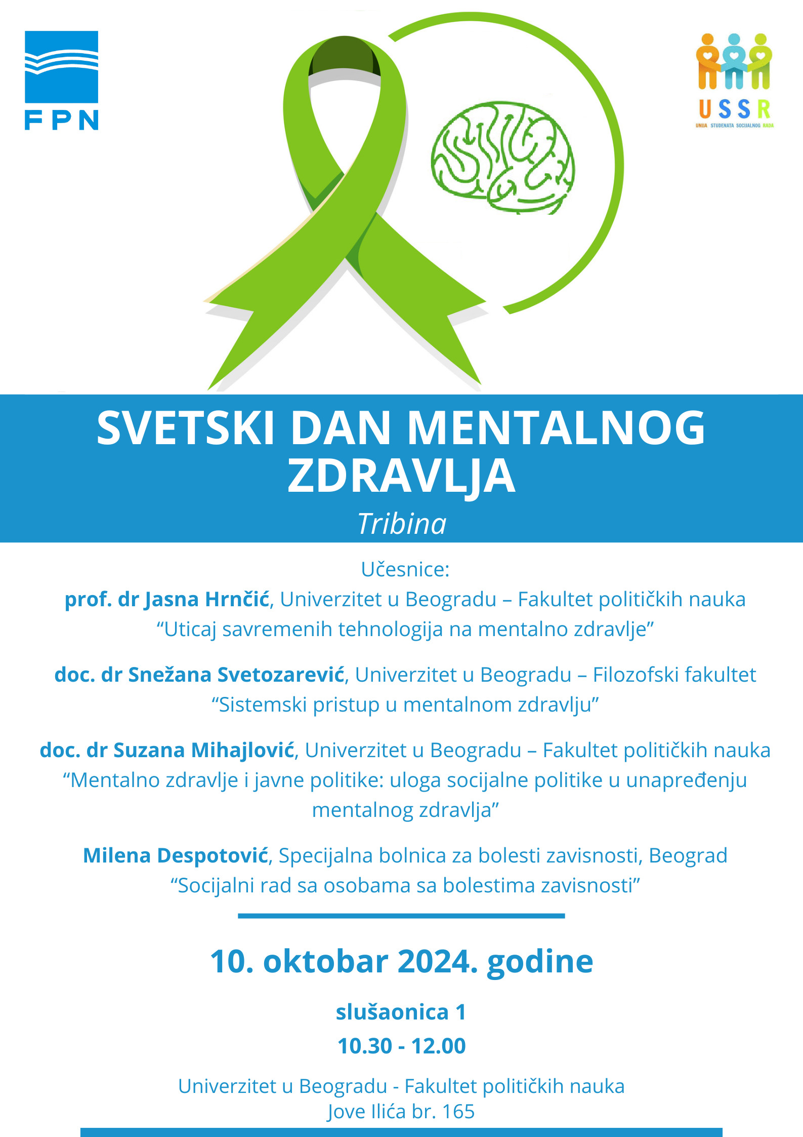 Poziv na tribinu povodom obeležavanja Svetskog dana mentalnog zdravlja