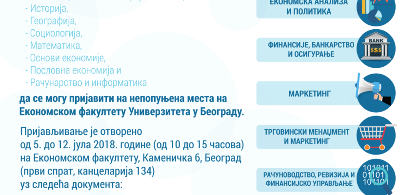 Обавештење Економског факултета о могућности уписа у другом кругу првог уписног рока за кандидате са Универзитета у Београду