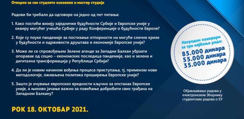 Расписан конкурс за избор најбољих студентских радова о ЕУ