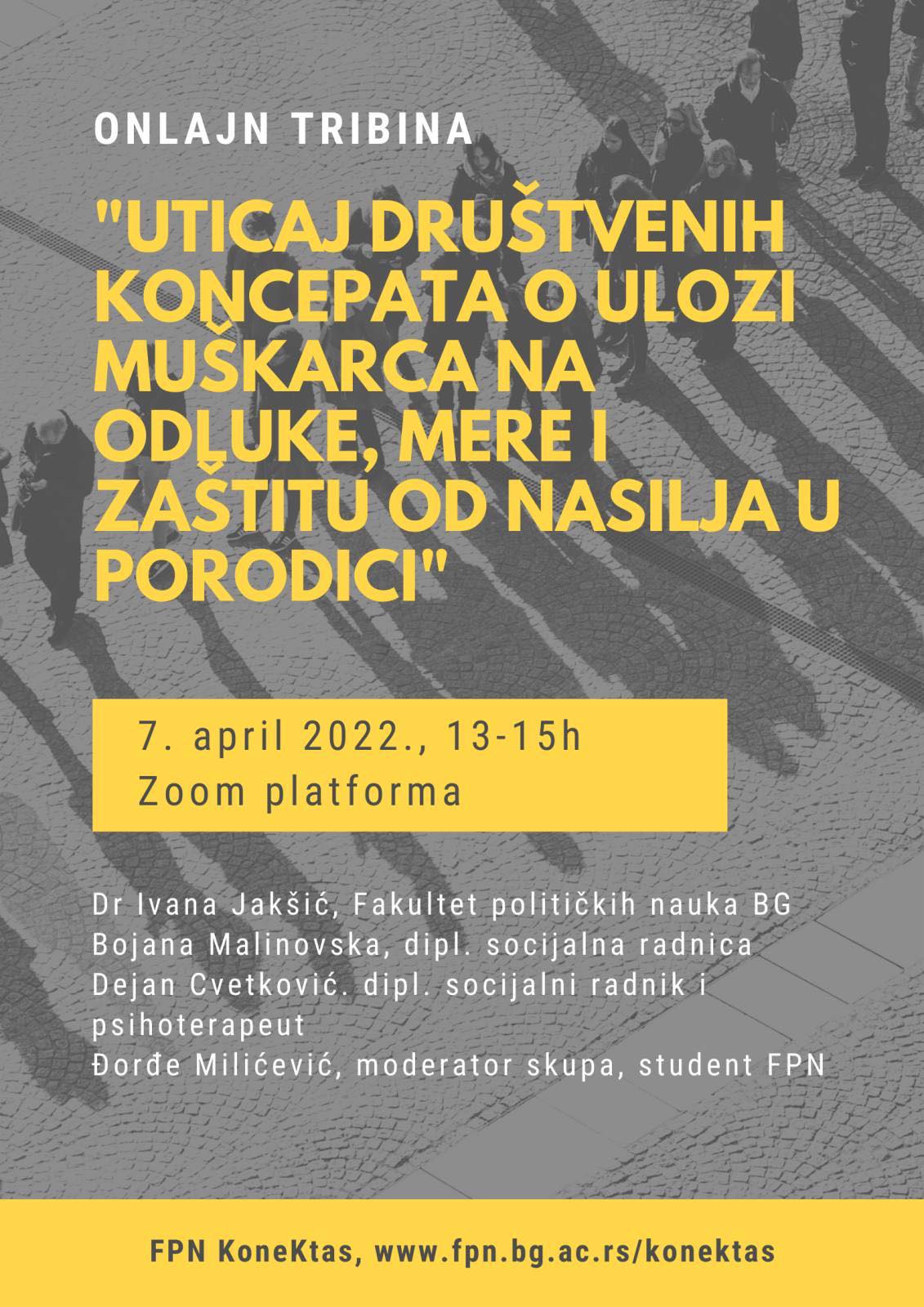 Позив на онлајн трибину „Утицај друштвених концепата о улози мушкарца на одлуке, мере и заштиту од насиља у породици“